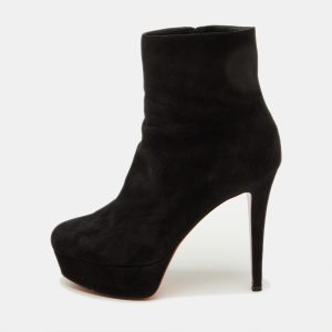 Christian Louboutin Black Suede Lady Daf Booty Platform Ankle Boots Size 37, Boots - Luxury Closet catalog