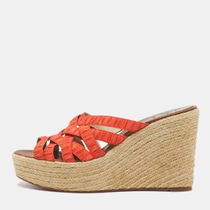 Christian Louboutin Orange Pleton Fabric Crepon Wedge Sandals Size 40, Sandals - Luxury Closet catalog