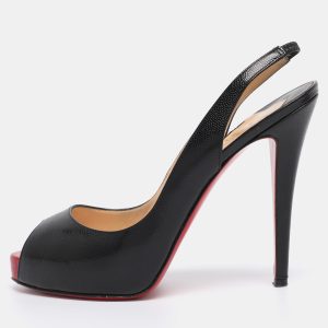 Christian Louboutin Black Leather No Prive Peep Toe Slingback Pumps Size 39.5, Pumps - Luxury Closet catalog