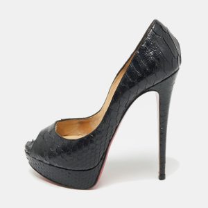Christian Louboutin Black Python Lady Peep-Toe Platform Pumps Size 38, Pumps - Luxury Closet catalog