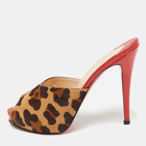 Christian Louboutin Brown/Beige Calf Hair Slide Sandals Size 38.5, Sandals - Luxury Closet catalog