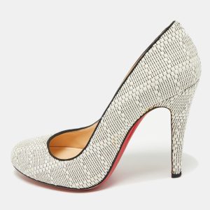 Christian Louboutin White/Black Raffia Fifi Pumps Size 37.5, Pumps - Luxury Closet catalog