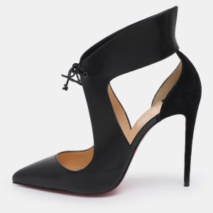 Christian Louboutin Black Leather and Suede Cut-Out Pointed Toe Pumps Size 38.5, Pumps - Luxury Closet catalog