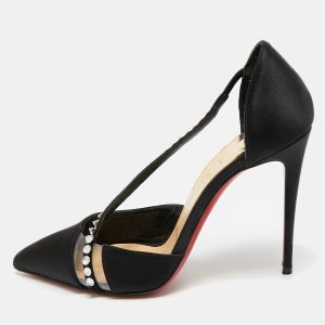 Christian Louboutin Black Satin and PVC Krystal Cross Pumps Size 36.5, Pumps - Luxury Closet catalog