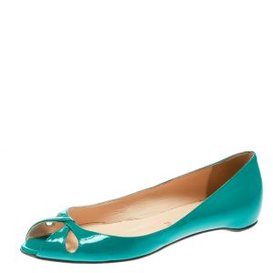 Christian Louboutin Green Patent Leather Un Voilier Peep Toe Flats Size 36.5, Flats - Luxury Closet catalog