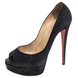 Christian Louboutin Black Python Leather Lady Peep Toe Platform Pumps Size 37.5, Pumps - Luxury Closet catalog