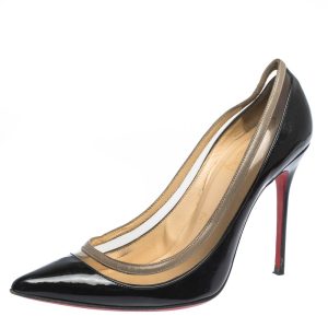 Christian Louboutin Black Patent Leather and PVC Paulina Pointed Toe Pumps Size 36.5, Pumps - Luxury Closet catalog