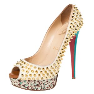 Christian Louboutin Multicolor Lady Peep Toe Spikes Platform Pumps Size 38.5, Pumps - Luxury Closet catalog