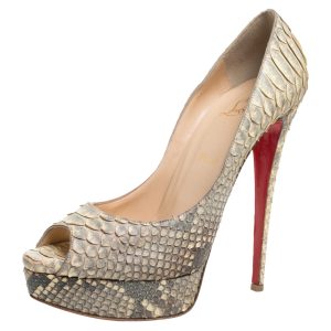 Christian Louboutin Grey/Beige Python Leather Altadama Peep Toe Platform Pumps Size 41, Pumps - Luxury Closet catalog