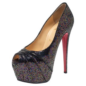 Christian Louboutin Black Glitter Fabric Drapesse 160 Spotlight Pumps Size 38, Pumps - Luxury Closet catalog