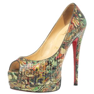 Christian Louboutin Multicolor Snakeskin Palais Royal Peep Toe Pumps Size 37.5, Pumps - Luxury Closet catalog