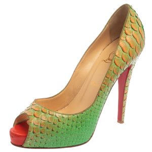 Christian Louboutin Green/Orange Python Very Prive Peep Toe Pumps Size 40, Pumps - Luxury Closet catalog