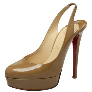 Christian Louboutin Beige Patent Leather Bianca Slingback Sandals Size 38, Sandals - Luxury Closet catalog