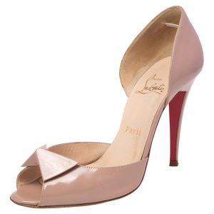 Christian Louboutin Beige Patent Leather D'orsay Peep Toe Pumps Size 38, Pumps - Luxury Closet catalog
