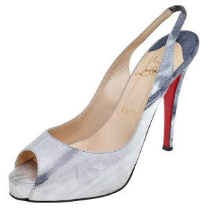 Christian Louboutin Grey Nubuck Leather No Prive Slingback Pumps Size 37.5, Pumps - Luxury Closet catalog