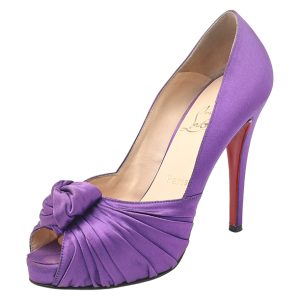 Christian Louboutin Purple Satin Knotted Greissimo Platform Peep Toe Pumps Size 38, Pumps - Luxury Closet catalog