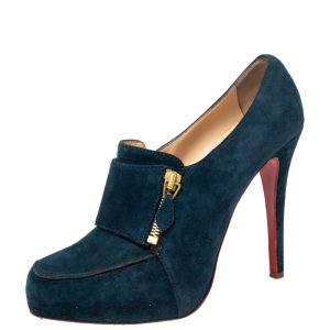Christian Louboutin Teal Blue Suede Loafer Booties Size 39, Boots - Luxury Closet catalog