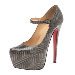 Christian Louboutin Grey Snakeskin Lady Daf Platform Pumps Size 37.5, Pumps - Luxury Closet catalog