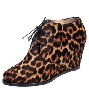 Christian Louboutin Brown Leopard Print Calf Hair Lady Schuss Wedge Ankle Boots Size 38, Boots - Luxury Closet catalog