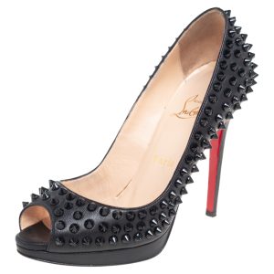 Christian Louboutin Black Leather Yolanda Spikes Peep Toe Pumps Size 37.5, Pumps - Luxury Closet catalog