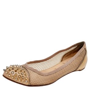 Christian Louboutin Beige Patent Leather and Mesh Spike Ballet Flats Size 40.5, Flats - Luxury Closet catalog