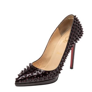 Christian Louboutin Burgundy Patent Leather Pigalle Plato Spikes Pumps Size 38.5, Pumps - Luxury Closet catalog