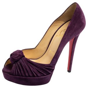 Christian Louboutin Purple Suede Knotted Greissimo Peep-Toe Platform Pumps Size 37, Pumps - Luxury Closet catalog