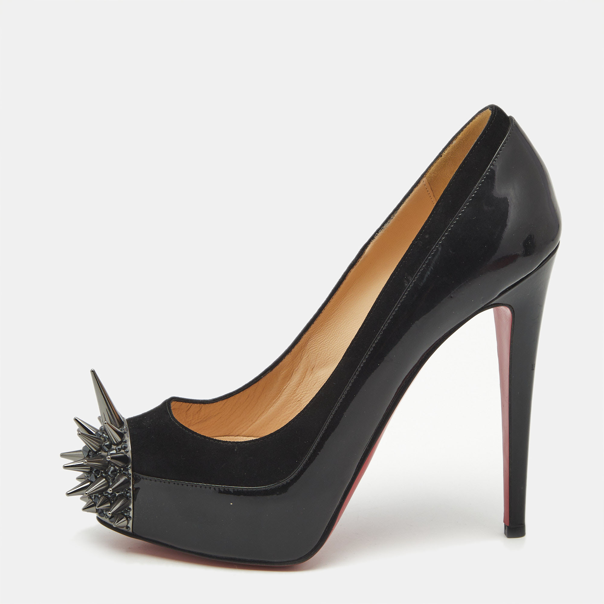 Christian Louboutin Black Patent Leather and Suede Asteroid Spikes Pumps Size 37, Pumps - Luxury Closet catalog