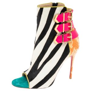 Christian Louboutin Multicolor Patent and Python Leather, Zebra Print Calf Hair Triboclou Ankle Boots Size 37, Boots - Luxury Closet catalog