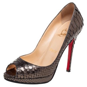 Christian Louboutin Metallic Grey Python Leather Lady Peep Platform Pumps Size 35, Pumps - Luxury Closet catalog