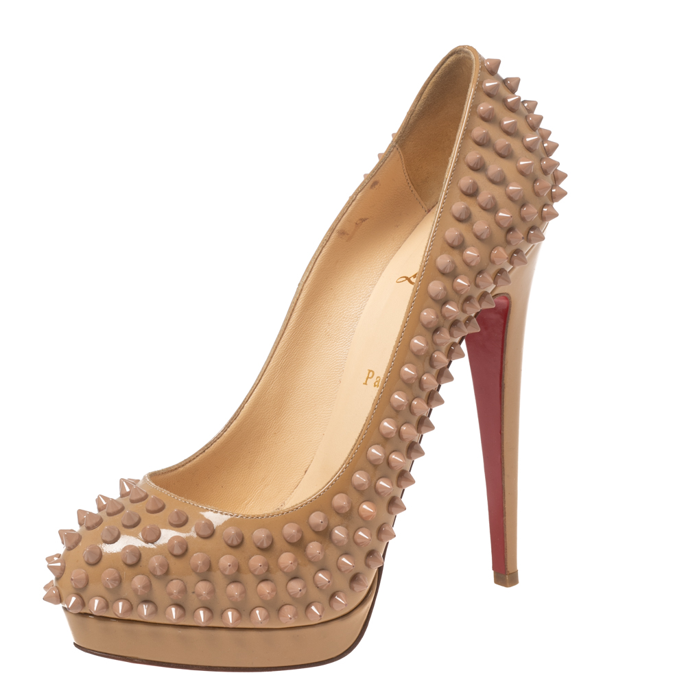 Christian Louboutin Beige Patent Leather Alti Spiked Platform Pumps Size 39, Pumps - Luxury Closet catalog