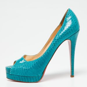 Christian Louboutin Turquoise Python Leather Altadama Peep-Toe Pumps Size 39.5, Pumps - Luxury Closet catalog