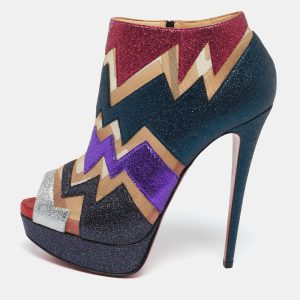 Christian Louboutin Multicolor Glitter and Mesh Ziggy Peep-Toe Ankle Booties Size 38, Boots - Luxury Closet catalog