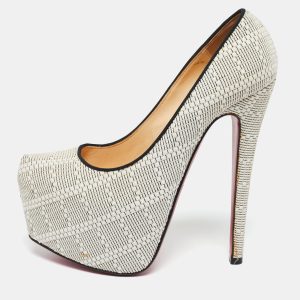 Christian Louboutin White/Black Raffia Daffodile Platform Pumps Size 36.5, Pumps - Luxury Closet catalog