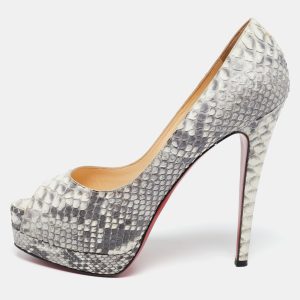 Christian Louboutin Grey/White Python Altadama Peep Toe Platform Pumps Size 37, Pumps - Luxury Closet catalog