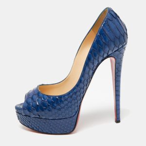 Christian Louboutin Blue Python Leather Lady Peep Platform Pumps Size 37, Pumps - Luxury Closet catalog