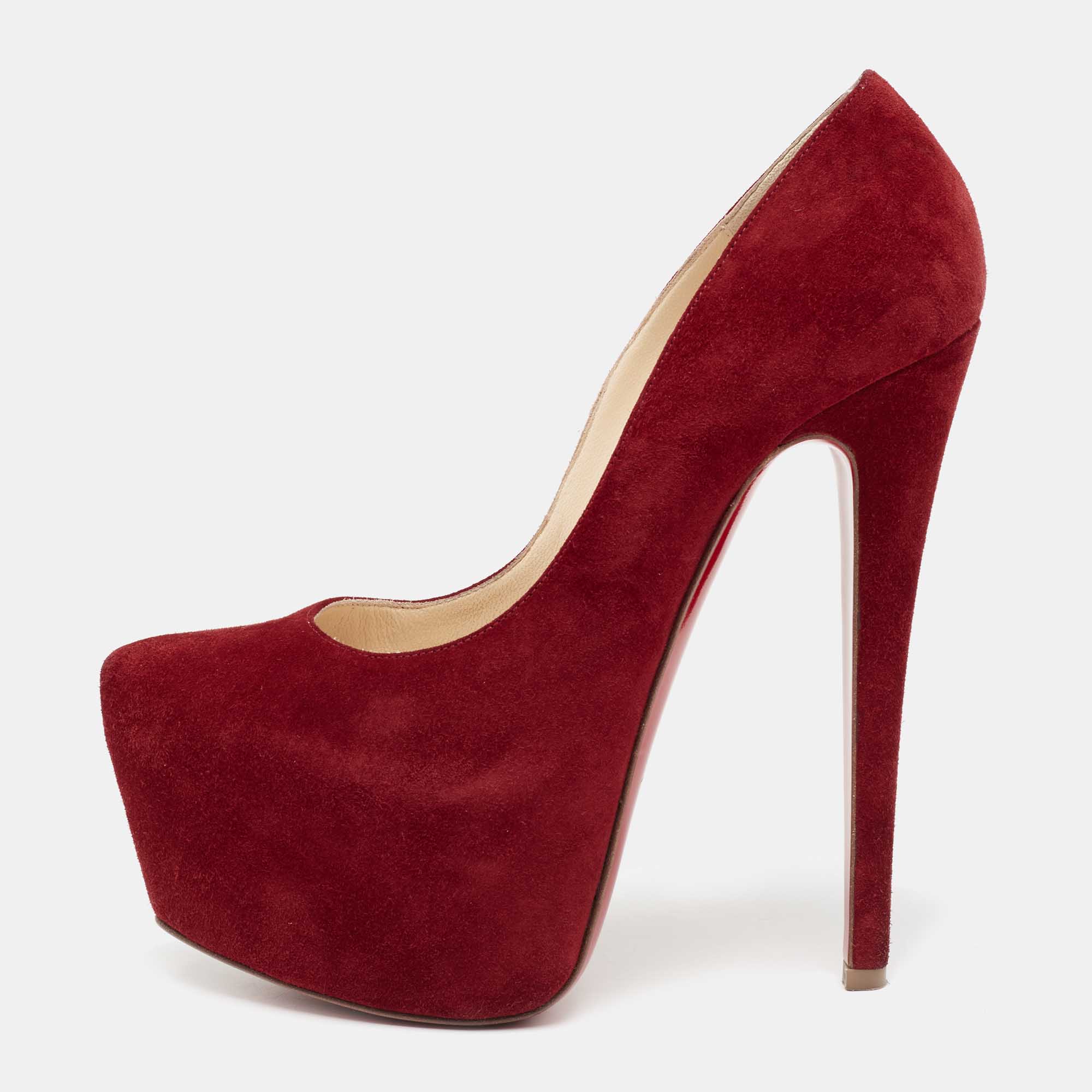 Christian Louboutin Deep Red Suede Daffodile Pumps Size 36.5, Pumps - Luxury Closet catalog