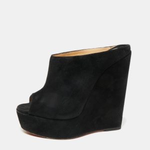 Christian Louboutin Black Suede Affiche Peep-Toe Wedge Slide Sandals Size 36, Sandals - Luxury Closet catalog