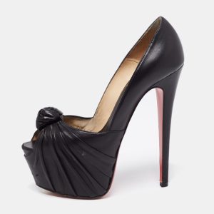 Christian Louboutin Black Leather Lady Gres Knotted 20th Anniversary Peep-Toe Platform Pumps Size 37, Pumps - Luxury Closet catalog