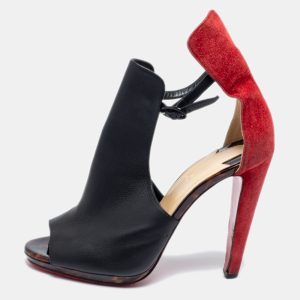 Christian Louboutin Black/Red Suede And Leather Barabara Cutout Ankle Boots Size 40, Boots - Luxury Closet catalog