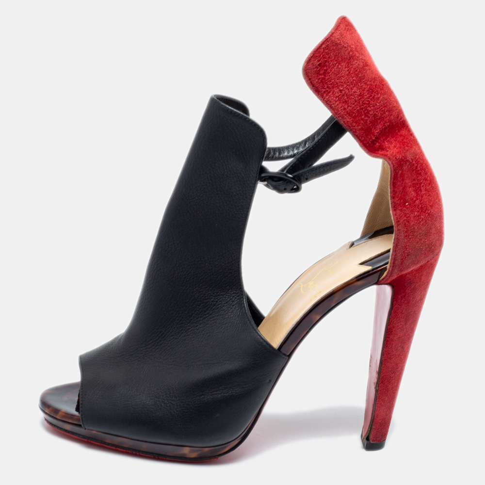 Christian Louboutin Black/Red Suede And Leather Barabara Cutout Ankle Boots Size 40, Boots - Luxury Closet catalog