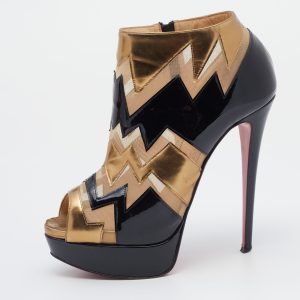 Christian Louboutin Multicolor Patent Leather And Mesh Peep toe Booties Size 38.5, Boots - Luxury Closet catalog