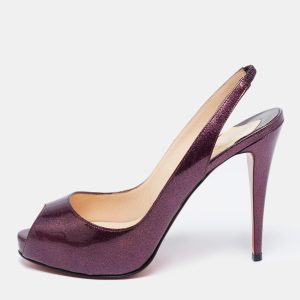 Christian Louboutin Purple Glitter Patent Leather No Prive Peep-Toe Slingback Sandals Size 41, Sandals - Luxury Closet catalog