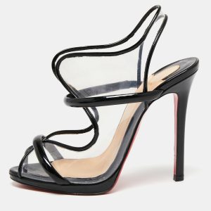 Christian Louboutin Black Patent Leather and PVC Aqua Ronda Slingback Sandals Size 36.5, Sandals - Luxury Closet catalog