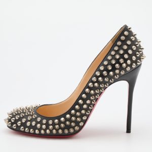 Christian Louboutin Black Leather Fifi Spike Round Toe Pumps Size 37, Pumps - Luxury Closet catalog