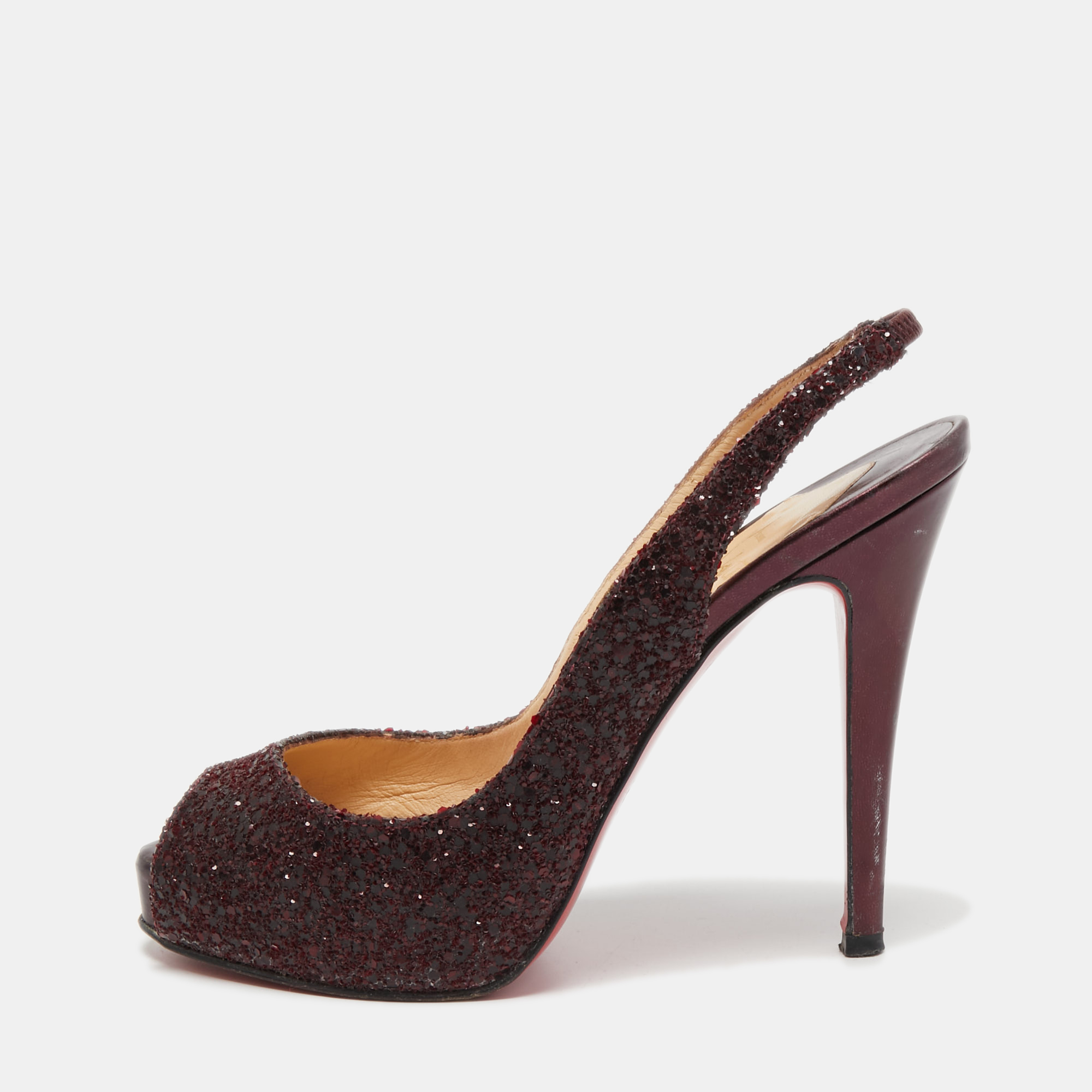 Christian Louboutin Plum Coarse Glitter No Prive Slingback Pumps Size 36, Pumps - Luxury Closet catalog