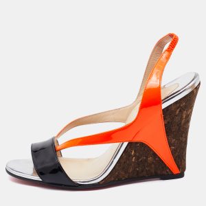 Christian Louboutin Orange/Black Patent Leather Yasmine Slingback Wedge Sandals Size 37, Sandals - Luxury Closet catalog