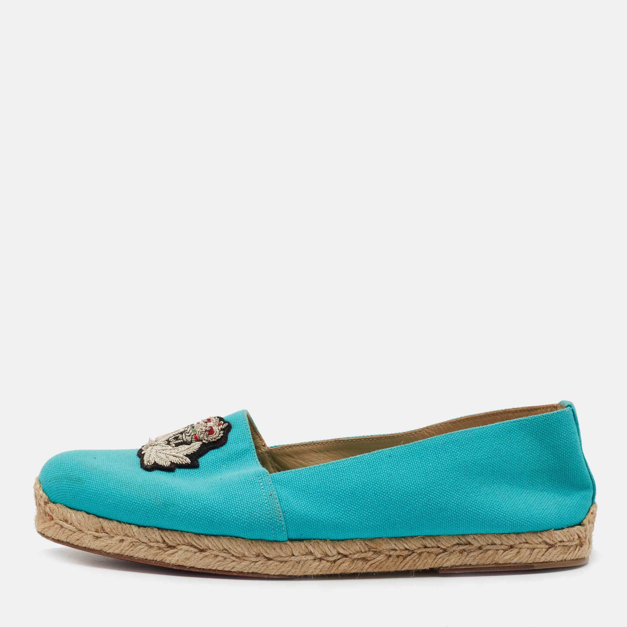 Christian Louboutin Aqua Blue Canvas Gala Embroidered Crest Espadrille Flats Size 40, Flats - Luxury Closet catalog