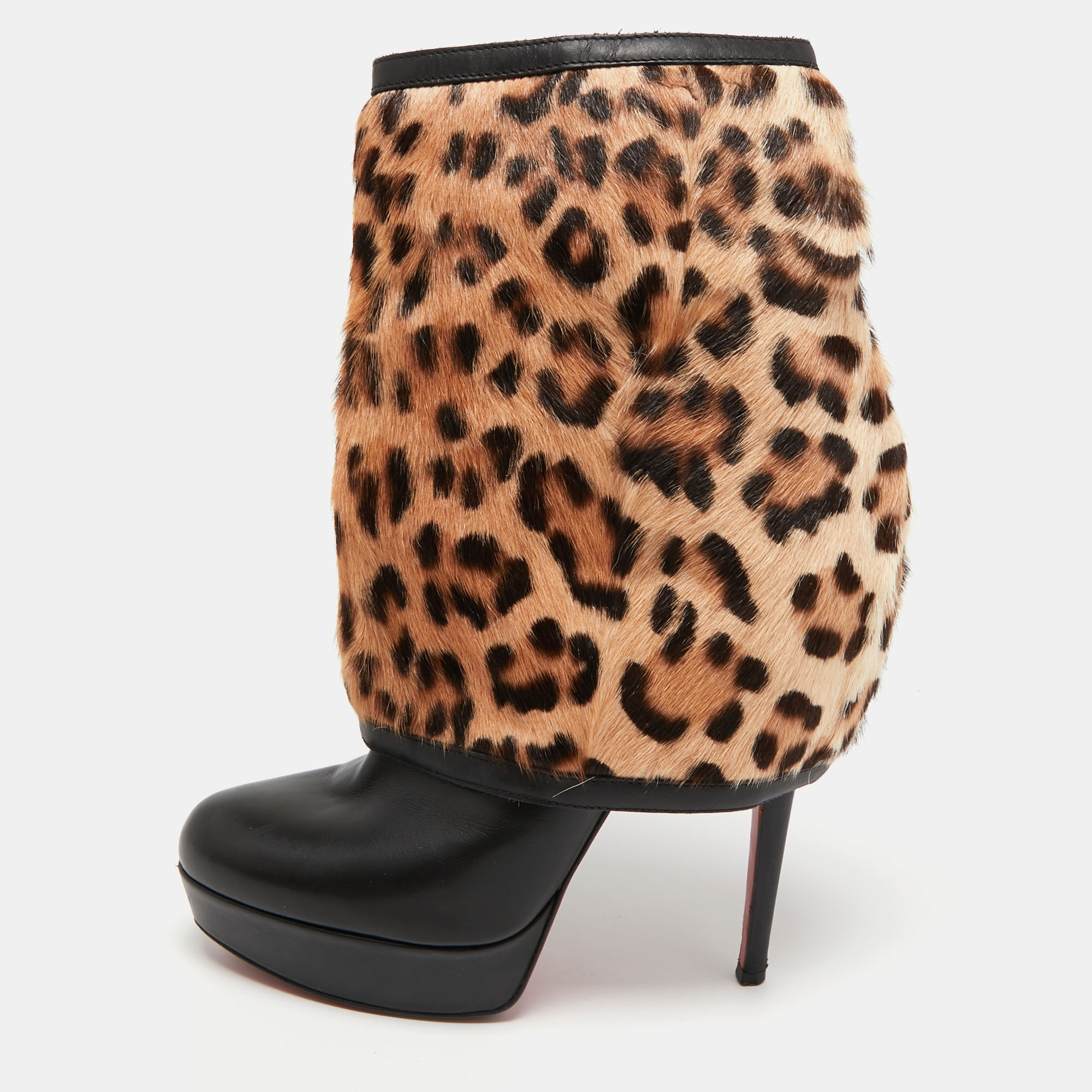 Christian Louboutin Black Leather And Calf hair Leopard Boots Size 40, Boots - Luxury Closet catalog