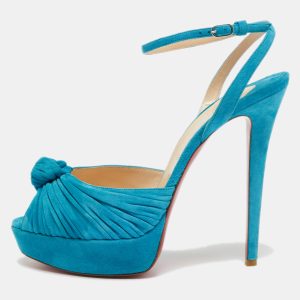 Christian Louboutin Blue Knotted Suede Greissimo Ankle Strap Sandals Size 40.5, Sandals - Luxury Closet catalog